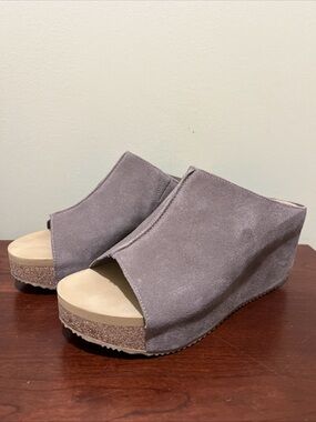 Volatile Taupe Suede Wedge Mule Slides